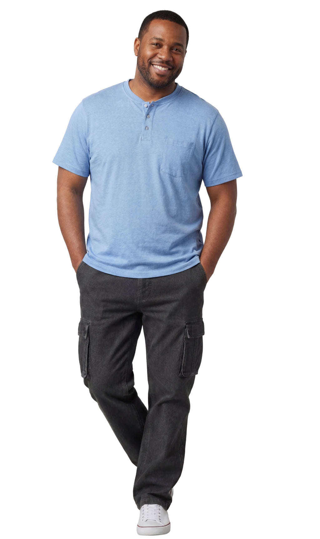Men's Short Sleeve Henley Relaxed Fit Shirt with Pocket