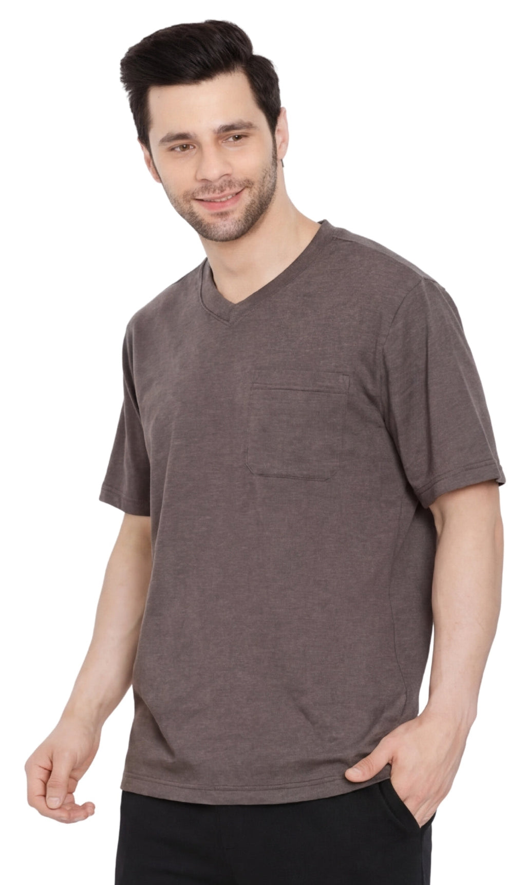 Men's Heavyweight Short Sleeve V-Neck T-Shirt – Relaxed Fit Cotton Blend with Pocket