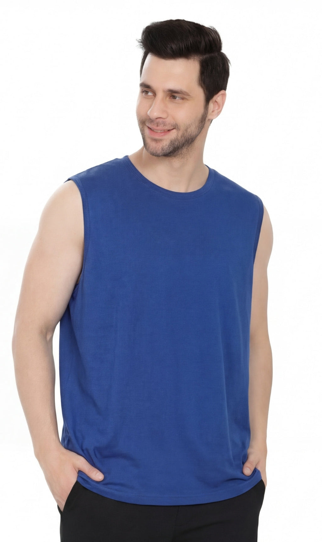Men’s Sleeveless Crew Neck T-Shirt – Regular Fit, Heavier Cotton Blend Jersey with Chest Pocket