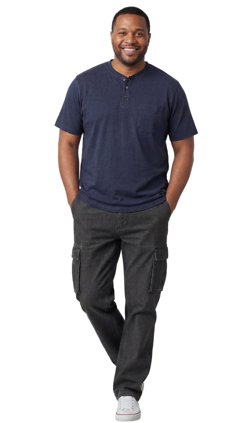Men's Short Sleeve Henley Relaxed Fit Shirt with Pocket