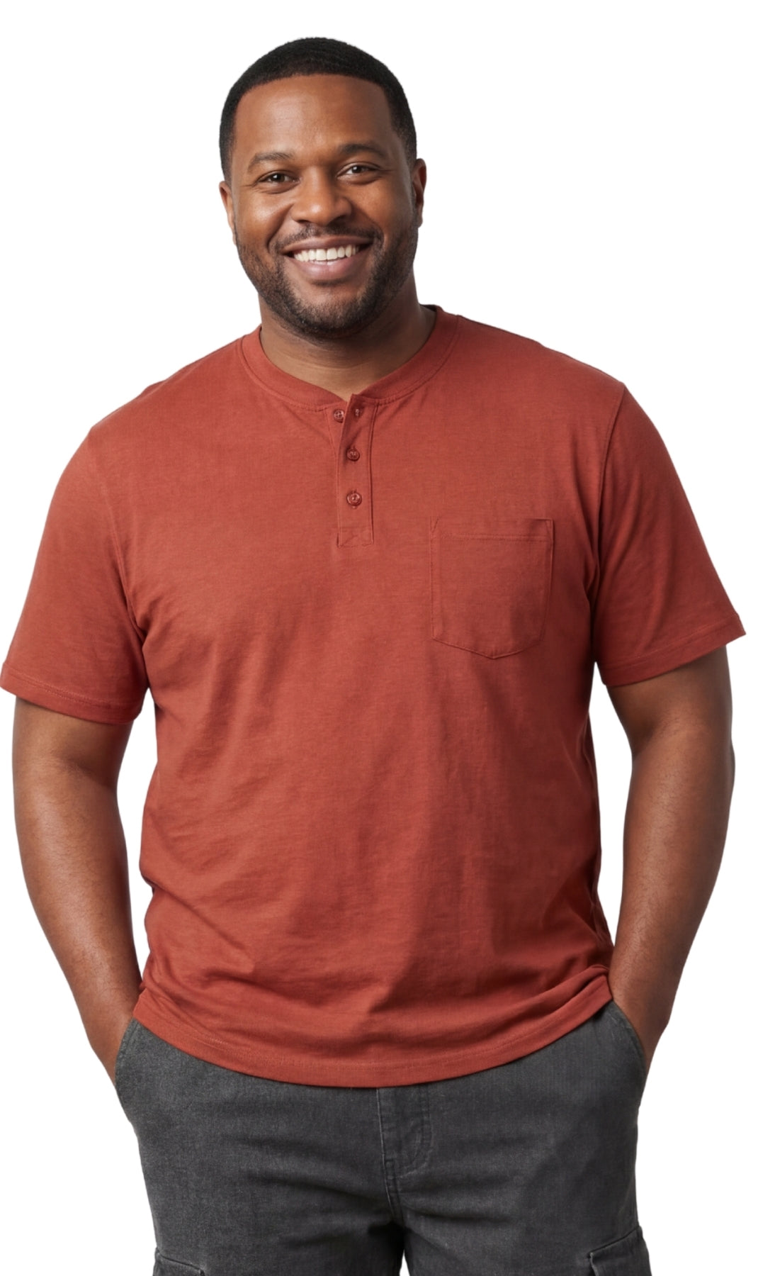 Men's Short Sleeve Henley Relaxed Fit Shirt with Pocket