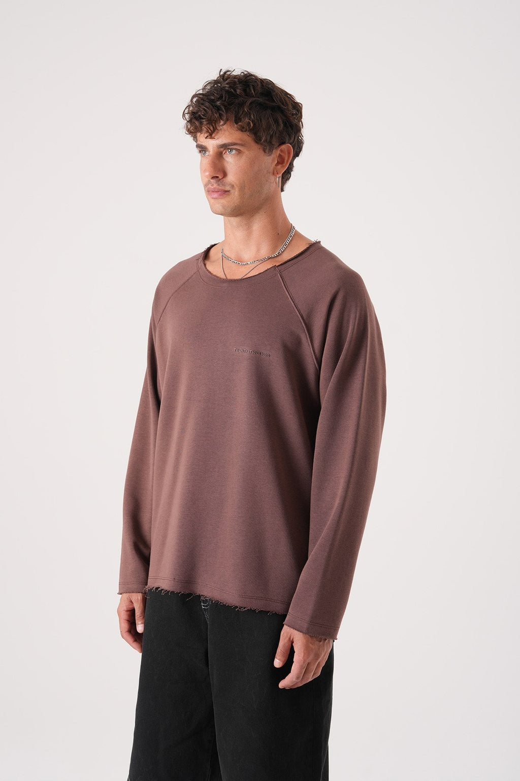 Unisex Oversized Raglan Sweatshirt - Raw Hem Detail