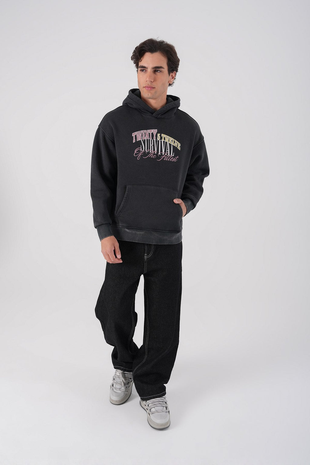 Unisex Washed Graphic Hoodie – "Survival of the Fittest" Print