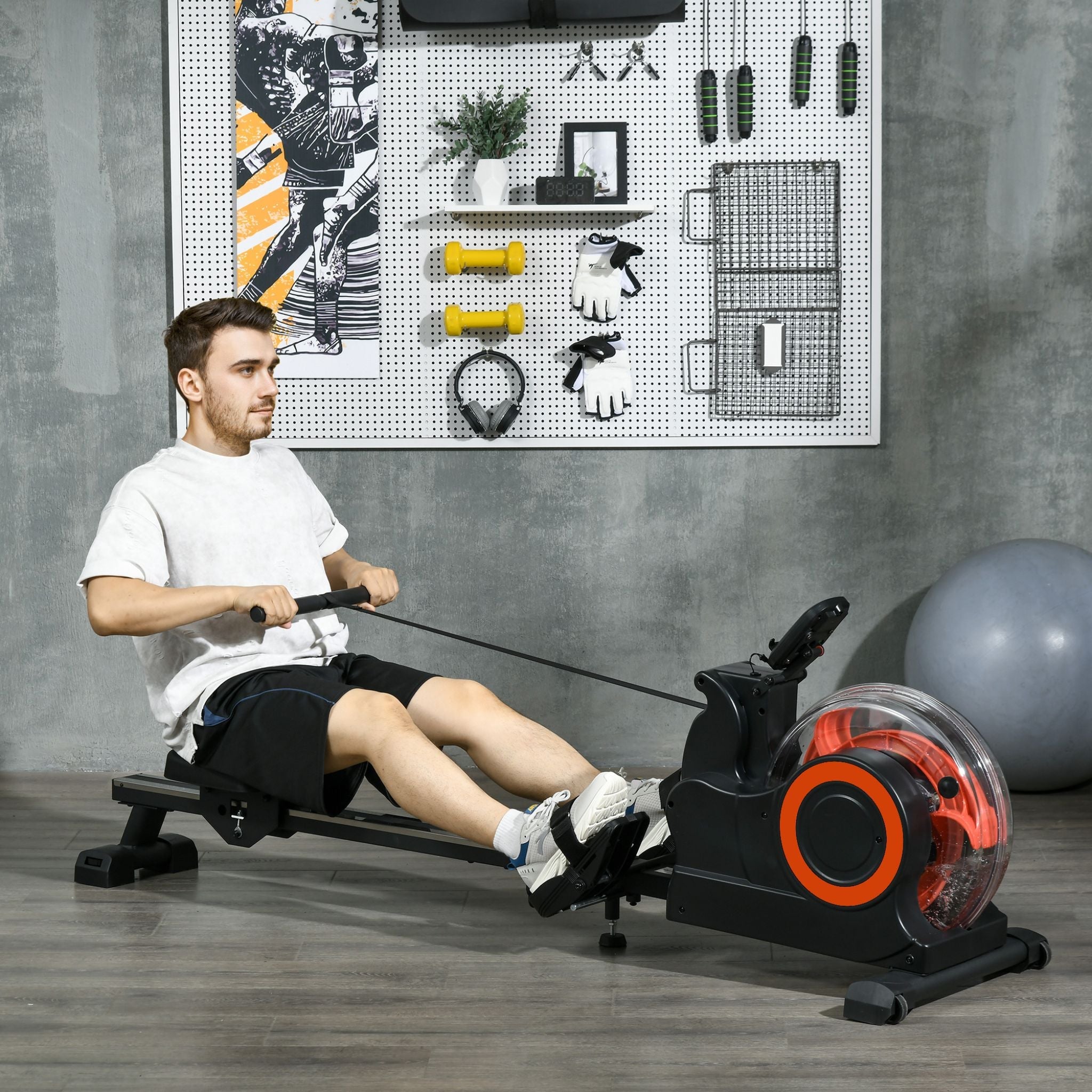 Rovix Foldable Water Rowing Machine With Adjustable Resistance, Wheels, LCD Monitor And Tablet Holder (SAK53758)